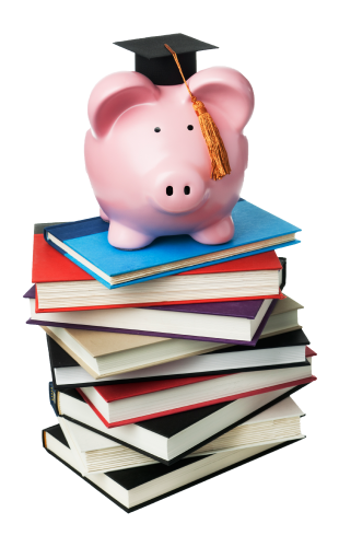 Piggy bank on books
